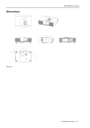 Page 276. Additional InformationBenQ PE8700 User’s Manual27
Dimensions 
Unit: mm 