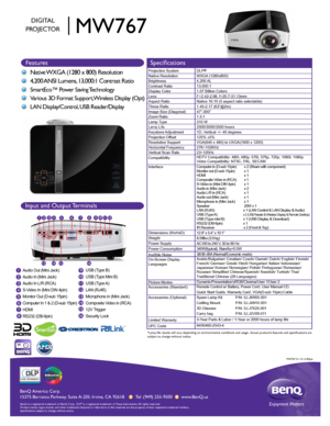 Page 1BenQ  Amer ica C orp.
15375 Bar ranca P arkwa y. S uit e A-205.  Irv ine,  CA 92618       Tel: (949) 255-9500       www .BenQ.us
BenQ is a  re gis te re d  tr a d emar k of B enQ  Corp .  D LP® is a  re gis te re d  tr a d ema rk  of T exas I nstru me nts .  A ll  rig hts  res erve d.
Product names, logos, brands, and other trademarks featured or referred \
to in this materials are the property of their respective trademark holders.
Specifications subject to change without notice.  
1
2
3
4
5
6
7Audio...