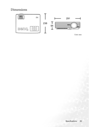 Page 59Specifications 53
Dimensions
Unit: mm
238291
94 