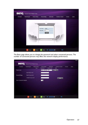 Page 57Operation
57 The Basic page allows you to change the password and select connected persons. The 
number of connected persons may affect the network display performance. 