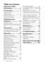 Page 2Table of contents 2
Important safety 
instructions ................... 3
Introduction.................. 7
Projector features ..................................... 7
Shipping contents ...................................... 8
Projector exterior view.........................10
Controls and functions ..........................11
Positioning your 
projector ..................... 16
Choosing a location ................................16
Obtaining a preferred projected image 
size...