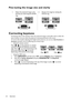 Page 24Operation 24
Fine-tuning the image size and clarity
Correcting keystone
Keystoning refers to the situation where the projected image is noticeably wider at either the
top or bottom. It occurs when the projector is not perpendicular to the screen. 
To correct this, besides adjusting the height of the projector, you can use Auto Keystone or
Keystone manually correct it following one of these steps.
• Using the remote control
Press  /  on the projector or remote 
control to display the Keystone correction...