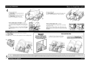 Page 4GB 
-4-
How to load the racks
How to load LOWER RACK4
(In some models only)
A - Dish holder: In horizontal position for 
cups/long utensils. 
In raised position for plates and stemware.
B - Glass holder: Depending on the 
position, for small glasses or stemware.(In some models only)
C - Cutlery basket: It can be placed in the upper rack 
when the “Half load/Multizone” option is selected.
How to adjust upper rack height (if available) 
- It could be useful to lift up upper rack to have more 
space in...