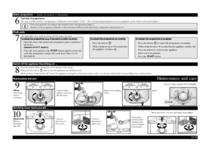 Page 5GB 
-5-
Switch off the appliance Everything o.k. ...Wash cycleSelect programmeQuick, permanent or alternating6
7
8
Exercise caution when opening the door: beware of hot steam.
Only press the button   once to turn the appliance into Standby mode.
All the indicator lamps switch off. Unload the appliance, starting from the lower rack in order to avoid any residual drips of water falling onto crockery below.
Maintenance and care
Maintenance and care
Overview of programmes
The max. possible number of...