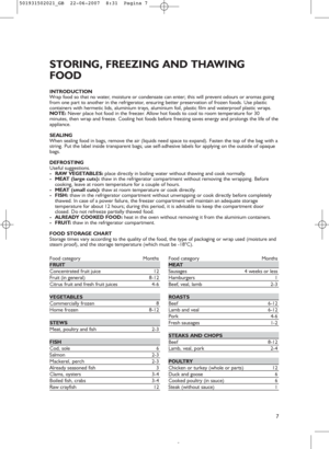 Page 57
INTRODUCTION
Wrap food so that no water, moisture or condensate can enter; this will prevent odours or aromas going
from one part to another in the refrigerator, ensuring better preservation of frozen foods. Use plastic
containers with hermetic lids, aluminium trays, aluminium foil, plastic film and waterproof plastic wraps.
NOTE: Never place hot food in the freezer. Allow hot foods to cool to room temperature for 30
minutes, then wrap and freeze. Cooling hot foods before freezing saves energy and...