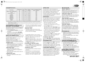 Page 2Whirlpool is a registered trademark of Whirlpool USA
5019 301 20217
Add detergent as indicated on the front page and as 
described in the chapter “Detergent and Additives” 
in the Instructions for Use.
1. Turn the 
programme selector to the desired 
programme.
2. The indicator of the predefined 
spin speed 
lights up; in case you want to set another spin 
speed, press the “Variable spin” button.
Press the button(s) of any required option(s) - the 
respective indicator lights up.
When the combination of...