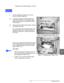 Page 221DOCUCOLOR 12 USER GUIDE12–11 PROBLEM SOLVING
1
2
3
4
12
6
7 Paper jam inside Paper Tray 5
1Use the message that displays on the Touch 
Screen to locate the paper jam.
2If necessary, grasp the centre top handle and 
raise the top of Paper Tray 5 toward the copier/
printer to access the jam, as illustrated in Figure 
16 and Figure 17.
3Remove all of the visible jammed paper, including 
any partially fed sheets.
If you cannot grasp all of the jammed paper at the 
entrance of Paper Tray 5, open the Front...