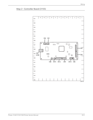 Page 251Phaser 3140/3155/3160 Printer Service Manual10-5
Wiring
Map 2 - Controller Board (3155)
CN2
CN8 CN12 CN9 CN10 CN6 CN5 CN7
CN15
CN3
(USB) CN1
s3160-154
A
132
133
134
135
136
137
138
139
140
141
142
143
144
145 131 BCDEFGHI JKL
Downloaded From ManualsPrinter.com Manuals 