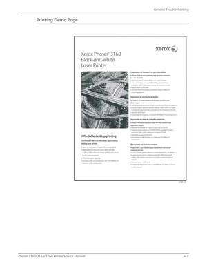 Page 89Phaser 3140/3155/3160 Printer Service Manual4-3
General Troubleshooting
Printing Demo Page
s3160-121
Downloaded From ManualsPrinter.com Manuals 