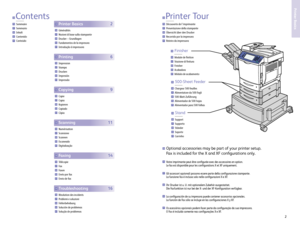 Page 22
Prin ter Basics
EN
FR
IT
DE
ES
PT
Contents
Sommair e
Sommario
Inhalt
C ontenido
C onteúdo
EN
FR
IT
DE
ES
PT
P rinter T our
Découverte de limprimant e
Pr esentazione della stampant e
Übersicht über den Druck er
R ecorrido por la impr esora
Ro teir o da impr essora
Génér alités
Nozioni di base sulla stampante
Druck er – Grundlagen
F undamentos de la impr esora
Intr odução à impr essora
EN
FR
IT
DE
ES
PT
Printer Basics 2
Impression
Stampa
Druck en
Impr esión
Impr essão
EN
FR
IT
DE
ES
PT
Printing 6
Copie
C...