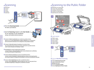 Page 11www.xerox.com/ofce/W C6400support11
Scanning
Scanning
Workflow
Scanning
1
2
LE
SE
60 – 105 g/m2
(16 – 28 lb. Bond)
SE: 140 – 216 mm (5.5 – 8.5 in.)
LE: 140 – 355.6 mm (5.5 – 14 in.)
EN
FR
IT
DE
ES
PT
Scanning
Numérisation
Scansione
Scannen
Es
caneado
Digitalização
EN
FR
IT
DE
ES
PT
Scanning to the P ublic Folder
Numérisation vers le dossier public
Scansione nella cartella pubblic a
Scanablage im öff entlichen Ordner
Es caneado a la carpeta públic a
Digitalização par a a pasta pública
Chargez loriginal
C...