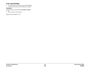 Page 1156/02
2-85 DC1632/2240
6-345
Status Indicator RAPs Prelaunch Training/Review
6-345  IISS EEPROMï The NVM value cannot be written at the IIT/IPS PWB Write.  
ï A communication failure with the EEPROM was detected.  ProcedureCheck connections at IIT/IPS PWB. The problem continues.
YN
Return to Service Call Procedures.
Replace the IIT/IPS PWB (PL 18.3). 