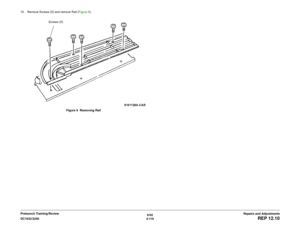 Page 5936/02
4-119 DC1632/2240
REP 12.10
Repairs and Adjustments Prelaunch Training/Review 10. Remove Screws (5) and remove Rail (Figure 9). 
Figure 9  Removing Rail
Screws (5) 