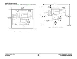 Page 8556/02
6-91 DC1632/2240
Space Requirements
General Procedures and Information Prelaunch Training/Review
Space RequirementsSpace requirements are shown in Figure 1 (without Finisher) and Figure 2 (with Finisher).
Figure 1 Space Requirement w/out FinisherFigure 2 Space Requirement w/Finisher
50 mm
2 in.
 50 mm
      2 in.100 mm
      3.9 in.1770 mm
  69.5 in 
in.
425 mm
 16.7 in.
677 mm
  26.7 in. 1705 mm
   67.1 in.401mm
15.8 in.
400 mm
 15.7 in.
2217 mm
  87.3 in.
848 mm
 33.4 in. 100 mm
3.9 in.
50 mm...