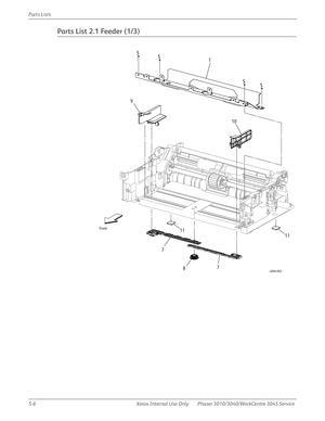 Page 3345-6 Xerox  Internal  Use  Only Phaser 3010/3040/WorkCentre 3045 Service  Parts Lists
Parts List 2.1 Feeder (1/3)
s3040-002
Front
S S S S
1
7
7
8 9
10
11 11 