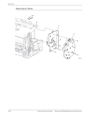 Page 3485-20 Xerox  Internal  Use  Only Phaser 3010/3040/WorkCentre 3045 Service  Parts Lists
Parts List 6.1 Drive
s3040-010
Front
SSSS
S S S
S
2 1 