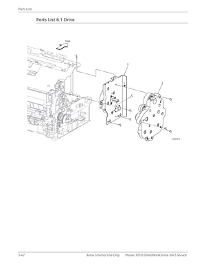 Page 3705-42 Xerox  Internal  Use  Only Phaser 3010/3040/WorkCentre 3045 Service  Parts Lists
Parts List 6.1 Drive
s3040-010
Front
SSSS
S S S
S
2 1 