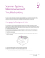 Page 169Xerox® DocuMate® 4790
User’s Guide9-161
9Scanner Options, 
Maintenance and 
Troubleshooting
This section contains information on hardware options available for your scanner, the scanner User Utility, 
maintenance instructions, troubleshooting, uninstalling, scanner specifications, and spare parts.
Changing the Background Color
You can change the scanner’s background plate color between black and white. The background color is 
important as it may affect the cropping quality of the scanned document. Each...