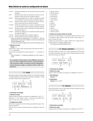 Page 13818
Modo Edición de sonido de configuración de batería
crashCEntrada de interruptor de copa del plato para jack de entrada
de trigger 7.
openEntrada de pad (cuando el controlador de charles no está to-
talmente cerrado) para jack de entrada de trigger 8.
openREntrada de interruptor de aro (cuando el controlador de charles
no está totalmente cerrado) para jack de entrada de trigger 8.
closeEntrada de pad (cuando el controlador de charles está total-
mente cerrado) para jack de entrada de trigger 8....