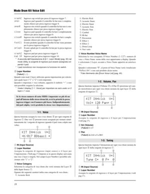 Page 17818
Modo Drum Kit Voice Edit
crashCIngresso cup switch per presa di ingresso trigger 7.
openIngresso pad (quando il controller hi-hat non è completa-
mente chiuso) per presa ingresso trigger 8.
openRIngresso rim switch (quando il controller hi-hat non è com-
pletamente chiuso) per presa ingresso trigger 8.
closeIngresso pad (quando il controller hi-hat è completamente
chiuso) per presa ingresso trigger 8.
closeRIngresso rim switch (quando il controller hi-hat è comple-
tamente chiuso) per presa ingresso...