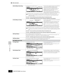 Page 246Reference  Pattern Mode
Pattern Job mode        
246Owner’s Manual
06: Get Phrase From SongThis Job copies a segment of sequence-track data from 
a Song into the designated destination phrase.
After specifying the source Song/track/range of 
measures to be copied, the destination phrase, and 
setting the checkbox of Copy Sample, press the 
[ENTER] button to execute this Job. 
When the Copy Sample box is checkmarked, Sample 
Voices used by the source track are copied to the 
destination Pattern as Sample...