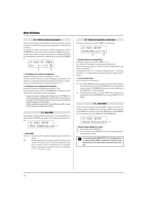 Page 14632
Modo Utilidades
3-4.  Tabla de cambios de programa
Utilice esta función para crear una tabla de cambios de programa (una lista
de números de cambio de programa que corresponden a configuraciones
de batería).
Un mensaje de cambio de programa recibido internamente desde el
DTXPRESS II o por el canal 10 desde un dispositivo MIDO externo selec-
cionará, según la tabla de cambios de programa, la configuración de bate-
ría correspondiente al número de configuración de batería del DTXPRESS
II.
q No (Número...