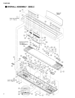 Page 532
P-85/P-85S
 OVERALL ASSEMBLY
¢
ï
Êq£
1
6
10
11
15
19
20
23
L3
L1
L2
L2
L3L6
L7
20
32
30
21
22
2430
30
27
30
3030L5L5
L8
L5
L8
L8
27
36
32
16
16
17
18
30
30
30
30
30
44
4443
42
41
3334
3725
31
30
30
30
3
38
2
2
U1
U2
U3
U2
U4
U3
12
M103
M103a
M103
M103
M106
M105
M105
M107
M106
M107M102
M102
M106
M104
M104
7
8
9
4
5
L5
L4
L4
L5
L5
L8
46
45
45
¢
ÚØ
X£Music rest
¢	Í­”µTTŸZ£ Upper case assembly
¢