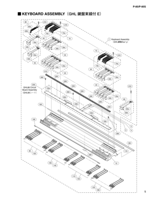 Page 565
P-85/P-85S
 KEYBOARD ASSEMBLY
¢()- d
k
¢
Ç &£
A-1
F#1
G1
E3
F3
D5
D#5
C7
90
130
100
140
110
190
190
150
180
170
230
230c
230d
230d
230b
230a
260
270
270
270
270
20a20b
20b
30a
70a
70a
30a
30
70
20
20
30
60
70
20a
80a
80
80b
40a
40
50
50a
50b
40b
30b
30b
70b
70b
60b
60a
260
260
210
200
200
200
200
200
200
200
280
10
120
160
GHL88 Circuit
Board Assembly
1Keyboard Assembly
¢()-d
kTTŸZ£
¢()-³”Ä£
4
2
3 