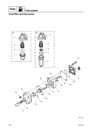 Page 106FUELFuel system
4-762Y3A11
Fuel filter and fuel pump4 