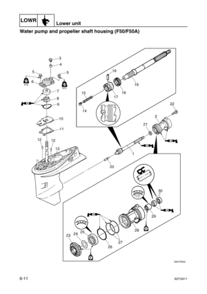 Page 210LOWRLower unit
6-1162Y3A11
Water pump and propeller shaft housing (F50/F50A)6 