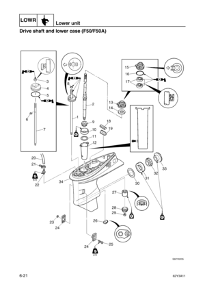 Page 220LOWRLower unit
6-2162Y3A11
Drive shaft and lower case (F50/F50A)6 