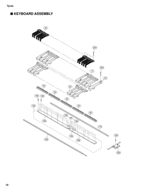 Page 10510Tyros
10
40
30
200
200
2050
50
180
180
180
190
190
50
150a
150b
150c
50
170
250
160
150
60
 KEYBOARD ASSEMBLY 