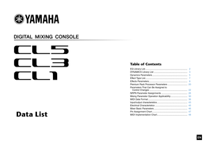 Page 254EN
Table of ContentsEQ Library List ....................................................................   2
DYNAMICS Library List ......................................................   3
Dynamics Parameters.........................................................   5
Effect Type List....................................................................   7
Effects Parameters..............................................................   8
Premium Rack Processor Parameters...