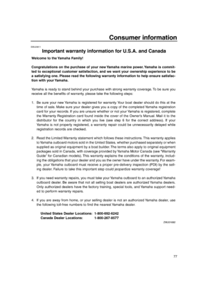 Page 83 
77 
Consumer information 
EMU29811 
Important warranty information for U.S.A. and Canada 