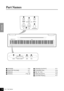 Page 14 
P-60 
   Part Names 
ENGLISH
14
Part Names
DC IN 12V
STANDBY /    ON PHONES/
OUTPUT
SUSTAIN PEDAL IN         MIDI         OUT
ELECTRONIC PIANO   P-60POWERMASTER  VOLUME
DEMO VOICEC. ORGAN 2 VIBE EP 2 PIANO 2 
PIANO 1 EP 1 HARPSI 1 HARPSI 2 C. ORGAN 1 STRINGSMIN MAXPRESET SONG
576
POWERMASTER  VOLUME
DEMO VOICEMIN MAX
8
9
1234
1[POWER] ....................................... P10
2[MASTER VOLUME] ....................... P11
3[DEMO] ........................................ P15
4[VOICE]...