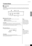 Page 47Connections
P-140 Owner’s Manual
ENGLISH
47
Connections
Connectors
CAUTION
Before connecting the P-140 to other electronic components, turn off the power to all the components. Before turning 
the power on or off to all components, set all volume levels to minimum (0). Otherwise, electrical shock or damage to the 
components may result.
1MIDI [IN] [OUT] terminals
Use MIDI cables to connect external MIDI devices to these connectors.
MIDI [IN]: Receives MIDI data.
MIDI [OUT]: Transmits MIDI data.
Refer to...