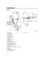 Page 30Components
24
F70HA
1
3
2
17 18 19 20
4
1012
1613
9 10
5
6
7
8
1514
11
ZMU07120
21
1. Top cowling
2. Water separator
3. Cowling lock lever
4. Drain screw
5. Anti-cavitation plate
6. Trim tab (anode)
7. Propeller*
8. Cooling water inlet
9. Anode(s)
10. Tilt support lever
11. Power trim and tilt switch
12. Gear shift lever
13. Variable trolling RPM switch
14. Power trim and tilt switch
15. Throttle grip
16. Engine stop button/Engine shut-off switch
17. Clip
18. Main switch
19. Steering friction adjuster...