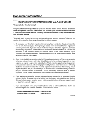 Page 90 
84 
Consumer information 
EMU29811 
Important warranty information for U.S.A. and Canada 