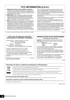 Page 4MONTAGE Owner’s ManualS3
Information for Users on Collection and Disposal of Old Equipment
This symbol on the products, packaging, and/or accompanying documents means that used electrical and electronic 
products should not be mixed with general household waste.
For proper treatment, recovery and recycling of old products, please take them to applicable collection points, in 
accordance with your national legislation and the Directives 2002/96/EC.
By disposing of these products correctly, you will help...
