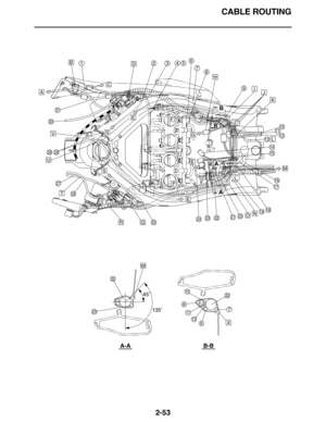 Page 82CABLE ROUTING
2-53
A-A
A
B
B
A
A
B
C
D
EF
G
H
IJ
K
L
M
NO
E
P
E
Q
W
X
R
V
U
T
S
S
123457
6
7
6
8
8
9
10
10
11
11
1213
13
14
15
16
17
181920
20
2122232425
26
27
2829
30
31
32
3245˚
135˚
B-B 