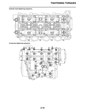 Page 42
TIGHTENING TORQUES
2-19
Cylinder head tightening sequence.
Crankcase tightening sequence. 