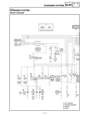 Page 3008 - 19
–+ELECCHARGING SYSTEM
EB804000
CHARGING SYSTEM
CIRCUIT DIAGRAM 
1AC magneto
2Rectifier/regulator
4Battery
5Fuse 