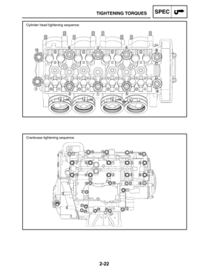 Page 502-22
TIGHTENING TORQUESSPEC
Cylinder head tightening sequence:
Crankcase tightening sequence. 