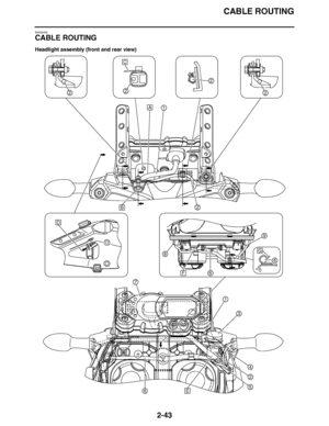 Page 104
haha CABLE ROUTING
2-43
EAS20430
CABLE ROUTING
Headlight assembly (front and rear view)
A
B
C
D
E
F
G
1
2
1
2
2
2
22
3
4
56
6
7
8
9
6  