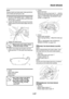 Page 159REAR BRAKE
4-37
NOTE:
Always install new brake pads, brake pad shims, 
and a brake pad spring as a set.
        
a. Connect a clear plastic hose “1” tightly to the 
bleed screw “2”. Put the other end of the hose 
into an open container.
b. Loosen the bleed screw and push the brake 
caliper pistons into the brake caliper with your 
finger.
c. Tighten the bleed screw.
d. Install a new brake pad insulator and new 
brake pad shim “3” onto each new brake pad 
“4”.
  ...