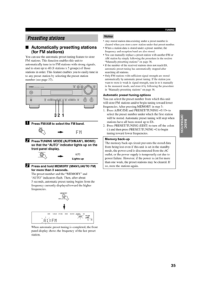 Page 3935
English INTRODUCTION
PREPARATIONBASIC
OPERATIONADVANCED
OPERATIONADDITIONAL
INFORMATION
APPENDIX
TUNING
Presetting stations
Automatically presetting stations
(for FM stations)
You can use the automatic preset tuning feature to store
FM stations. This function enables this unit to
automatically tune in to FM stations with strong signals,
and to store up to 40 (8 stations x 5 groups) of those
stations in order. This feature enables you to easily tune in
to any preset station by selecting the preset...