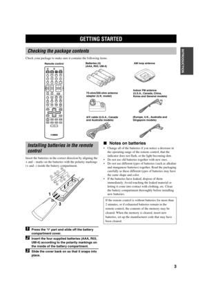 Page 73
English
INTRODUCTION PREPARATIONBASIC OPERA-
TIONADVANCED
OPERATIONADDITIONAL
INFORMATION
APPENDIX
1
2
3
POWER
SLEEPCODE SETSTANDBYTRANSMIT
6CH INPUT
SYSTEM
V-
AUX D-
TV/CBL
REC
DISC SKIP
SET MENU
SELECT PRESET/CH TV INPUT TV MUTEA/B/C/D/E
AUDIO
VOLUME
LEVELMENU
TEST
STEREOEFFECT
RETURNDISPLAY
TITLE
MUTE
AMP POWER POWER
AV TV
VCRADVDMD/CD-R TUNER CD
+
+
–+
– +
–TV CH TV VOL
–
HALLENTER-
TAINMENT
TV
SPORTSMONO
MOVIE
SELECT
MATRIX 6.1
MOVIE
 THEATER 1MOVIE
 THEATER 2
    /DTS
SUR.
ROCK
CONCERTJAZZ CLUB34...