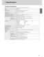 Page 39Downloaded from www.Manualslib.com manuals search engine 35
◆Projector specifications
The specifications and outside appe arance of the projector are subject to change without prior notice.
Type DLP™ projector
Model DPX-530
Display Technology 0.65-inch Single  chip DMD (Aspect ratio 16:9)
Pixel 1024 × 576 = 589824 pixels
Projection lens F 2.4  – 2.6 f= 23 – 27.6 mm
Light-source lamp 250 W
Image size (Projection distance) 40 min. to 275 max. (Pro jection distance 1.3 to 10 m)
Maximum number of display...