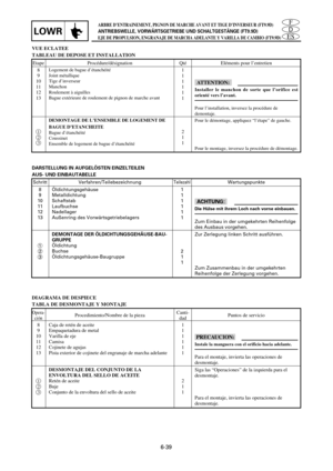 Page 357ARBRE D’ENTRAINEMENT, PIGNON DE MARCHE AVANT ET TIGE D’INVERSEUR (FT9.9D)
ANTRIEBSWELLE, VORWÄRTSGETRIEBE UND SCHALTGESTÄNGE (FT9.9D)
EJE DE PROPULSION, ENGRANAJE DE MARCHA ADELANTE Y VARILLA DE CAMBIO (FT9.9D)LOWR
6-39
ES
D
F
DARSTELLUNG IN AUFGELÖSTEN EINZELTEILEN
AUS- UND EINBAUTABELLE
8
9
10
11
12
13
1
2
31
1
1
1
1
1
2
1
1
dD
Die Hülse mit ihrem Loch nach vorne einbauen. 
Zum Einbau in der umgekehrten Reihenfolge
des Ausbaus vorgehen.
Zur Zerlegung linken Schritt ausführen.
Zum Zusammenbau in der...