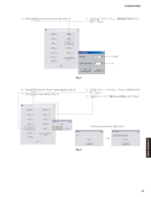 Page 1919
A-S500/A-S300
A-S500/A-S300
Fig. 4
Fig. 5
115200
40
5.  Click [Setting], and set the baud rate. (Fig. 4)
